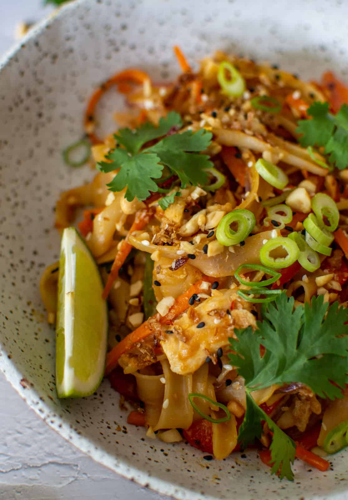close up of chicken stirfry in a white bowl